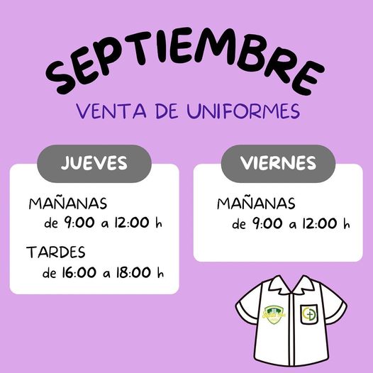 Venta de uniformes Septiembre